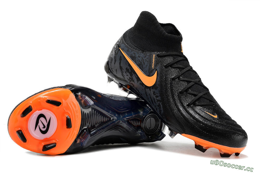 Men's Nike Phantom Luna Elite FG Firm Ground High-Tops Football Boots - Black/Silver/Orange 1