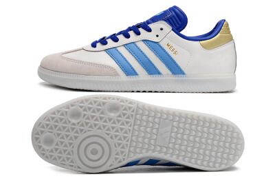 Men's Adidas Samba Messi IC Indoor & Futsal Low-Tops Football Shoes - Grey/White/Blue/Gold