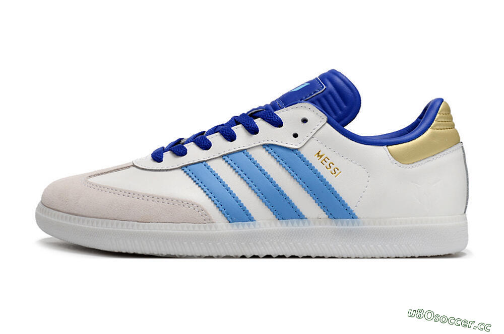 Men's Adidas Samba Messi IC Indoor & Futsal Low-Tops Football Shoes - Grey/White/Blue/Gold 0