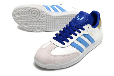 Men's Adidas Samba Messi IC Indoor & Futsal Low-Tops Football Shoes - Grey/White/Blue/Gold