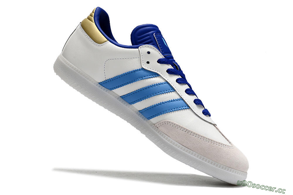 Men's Adidas Samba Messi IC Indoor & Futsal Low-Tops Football Shoes - Grey/White/Blue/Gold 4