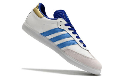 Men's Adidas Samba Messi IC Indoor & Futsal Low-Tops Football Shoes - Grey/White/Blue/Gold