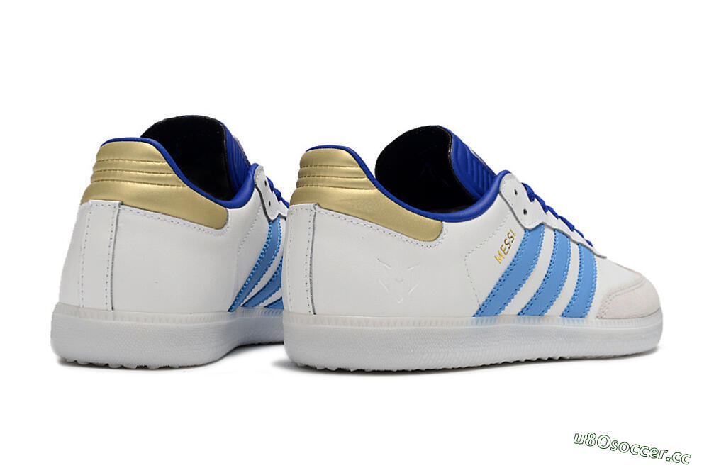 Men's Adidas Samba Messi IC Indoor & Futsal Low-Tops Football Shoes - Grey/White/Blue/Gold 6