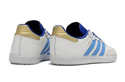 Men's Adidas Samba Messi IC Indoor & Futsal Low-Tops Football Shoes - Grey/White/Blue/Gold