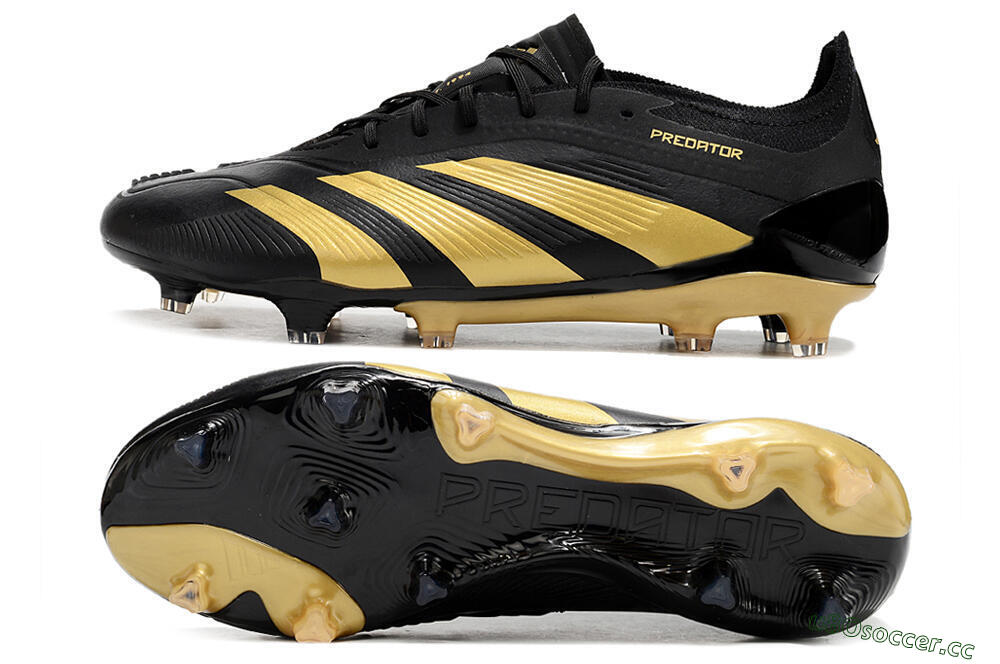 Men's Adidas Predator 24 Elite FG Firm Ground Low-Tops Football Boots - Black/Gold 1