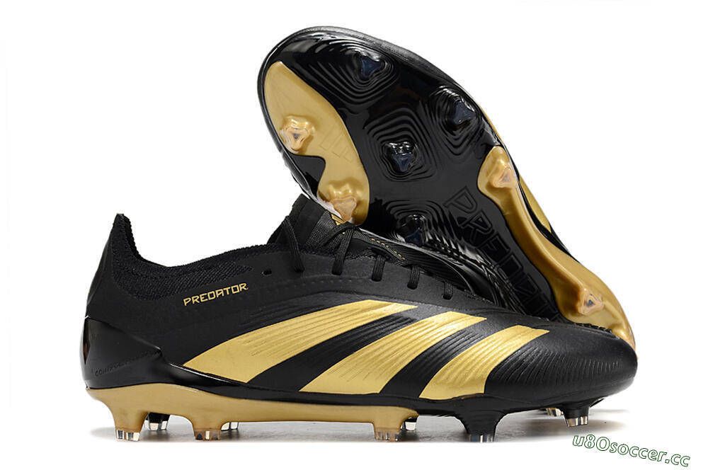 Men's Adidas Predator 24 Elite FG Firm Ground Low-Tops Football Boots - Black/Gold 2