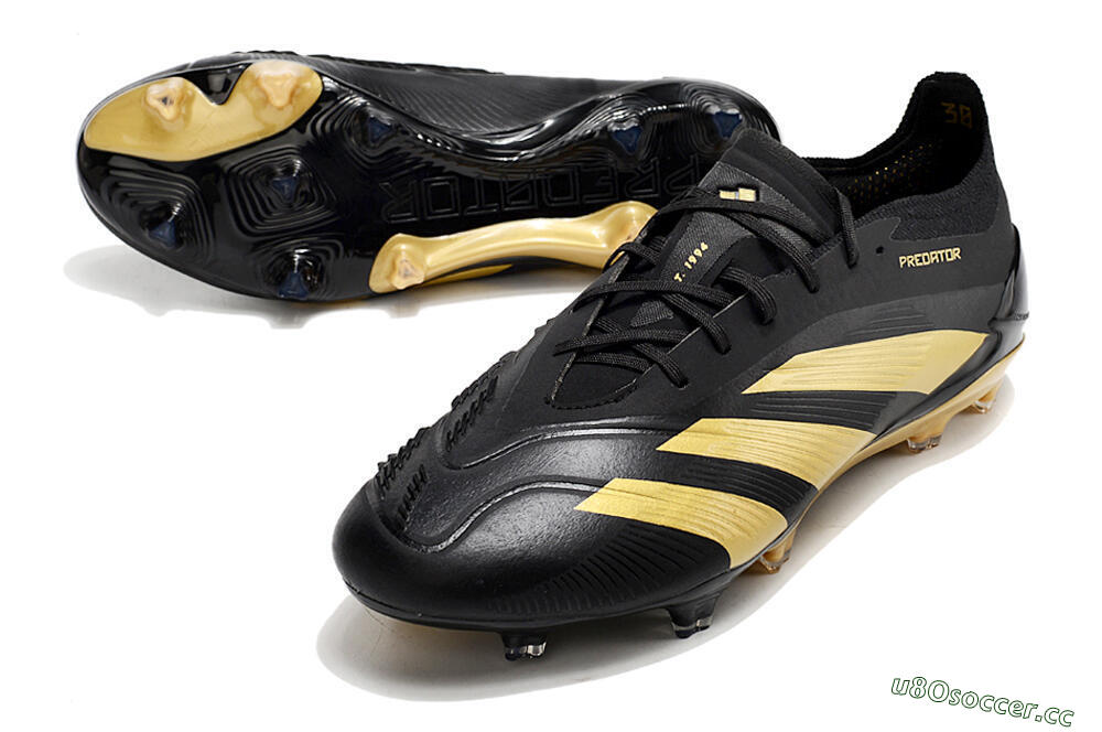 Men's Adidas Predator 24 Elite FG Firm Ground Low-Tops Football Boots - Black/Gold 3