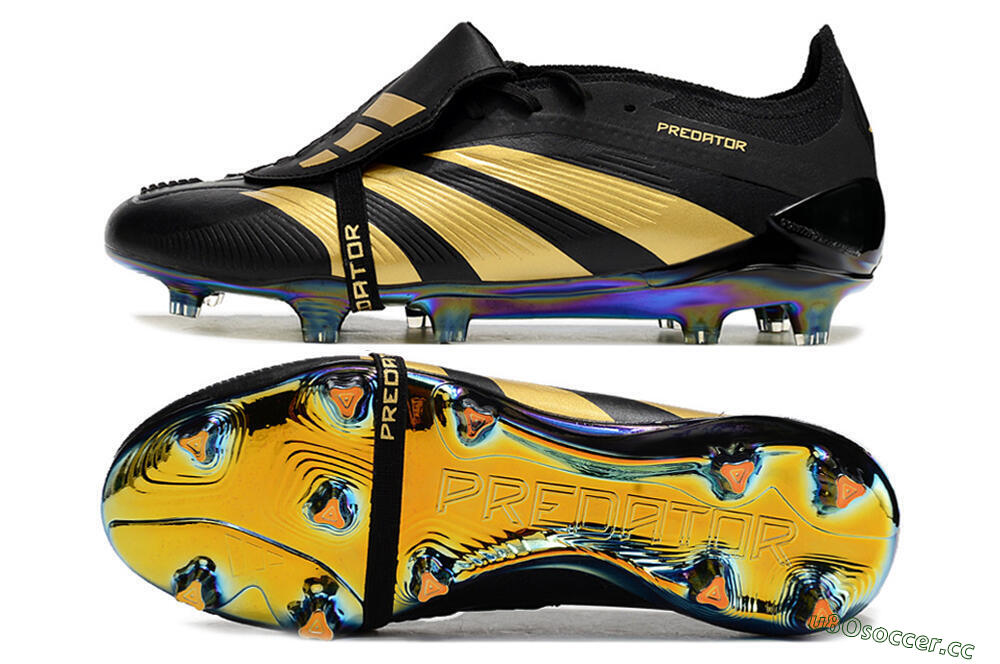 Men's Adidas Predator Elite Foldover Tongue FG Firm Ground Low-Tops Football Boots - Black/Gold 1