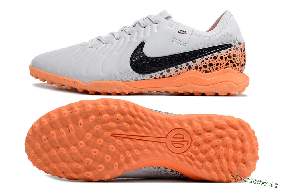 Men's Nike Tiempo Legend 10 Pro TF Artificial Turf Low-Tops Football Shoes - White/Black/Orange 1