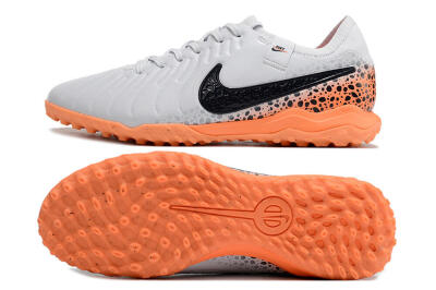 Men's Nike Tiempo Legend 10 Pro TF Artificial Turf Low-Tops Football Shoes - White/Black/Orange