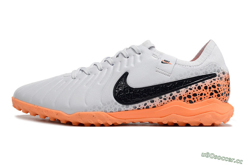 Men's Nike Tiempo Legend 10 Pro TF Artificial Turf Low-Tops Football Shoes - White/Black/Orange 0