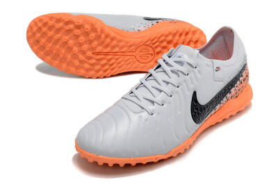 Men's Nike Tiempo Legend 10 Pro TF Artificial Turf Low-Tops Football Shoes - White/Black/Orange