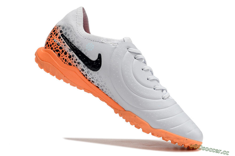 Men's Nike Tiempo Legend 10 Pro TF Artificial Turf Low-Tops Football Shoes - White/Black/Orange 4