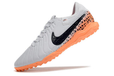 Men's Nike Tiempo Legend 10 Pro TF Artificial Turf Low-Tops Football Shoes - White/Black/Orange