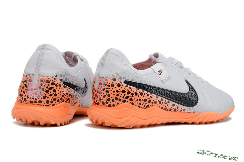 Men's Nike Tiempo Legend 10 Pro TF Artificial Turf Low-Tops Football Shoes - White/Black/Orange 6