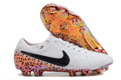 Men's Nike Tiempo Legend 10 Elite FG Firm Ground Low-Tops Football Boots - White/Black/Leopard/Gold