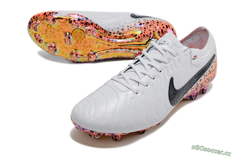 Men's Nike Tiempo Legend 10 Elite FG Firm Ground Low-Tops Football Boots - White/Black/Leopard/Gold 3
