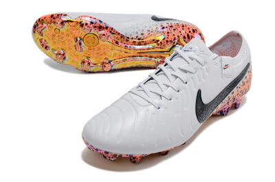 Men's Nike Tiempo Legend 10 Elite FG Firm Ground Low-Tops Football Boots - White/Black/Leopard/Gold