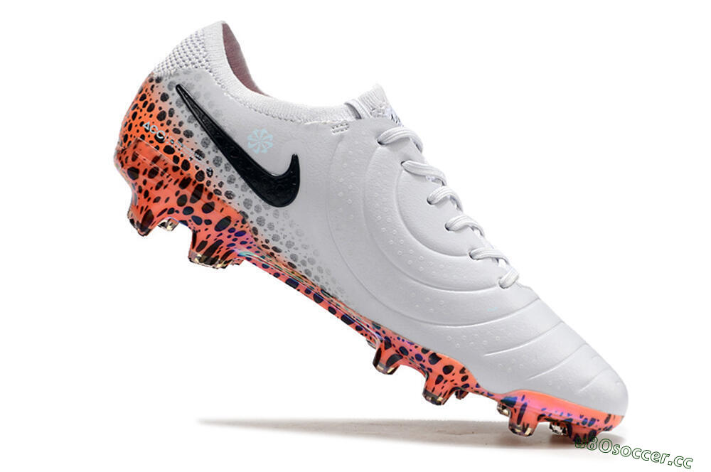 Men's Nike Tiempo Legend 10 Elite FG Firm Ground Low-Tops Football Boots - White/Black/Leopard/Gold 4