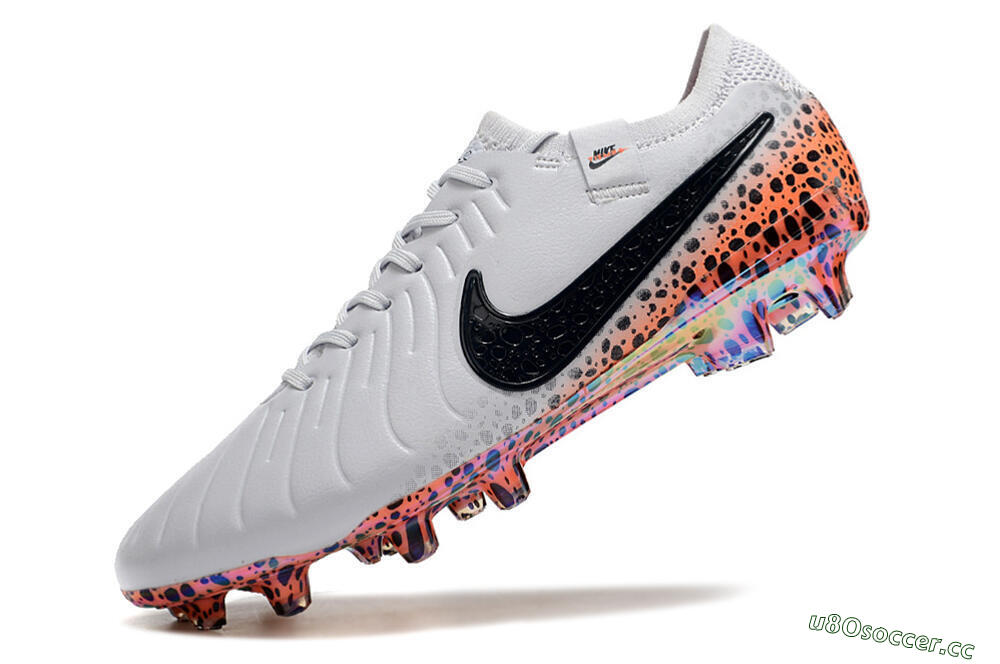 Men's Nike Tiempo Legend 10 Elite FG Firm Ground Low-Tops Football Boots - White/Black/Leopard/Gold 5