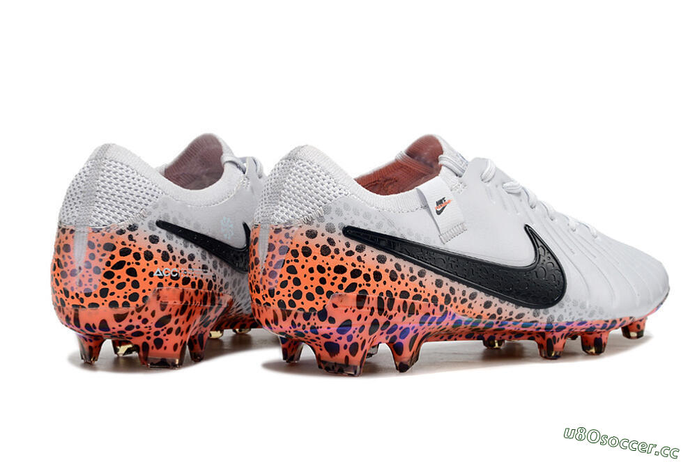 Men's Nike Tiempo Legend 10 Elite FG Firm Ground Low-Tops Football Boots - White/Black/Leopard/Gold 6