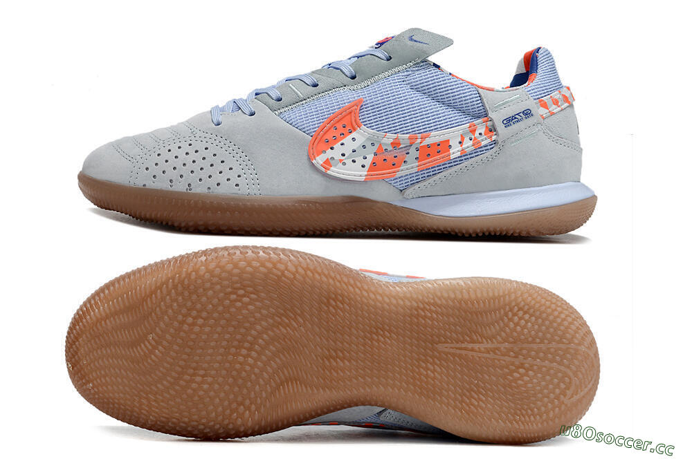 Men's Nike Street Gato IC Indoor & Futsal Low-Tops Football Shoes - Grey/Blue/Red/White 1