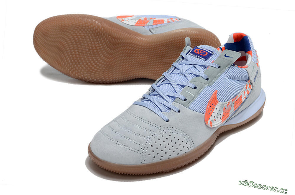 Men's Nike Street Gato IC Indoor & Futsal Low-Tops Football Shoes - Grey/Blue/Red/White 3