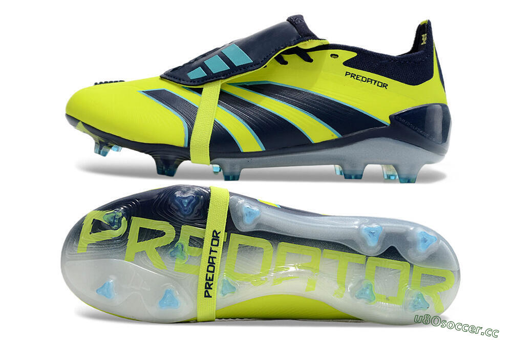 Unisex Adidas Predator Elite Foldover Tongue FG Firm Ground Low-Tops Football Boots - Yellow/Blue/Jade 1