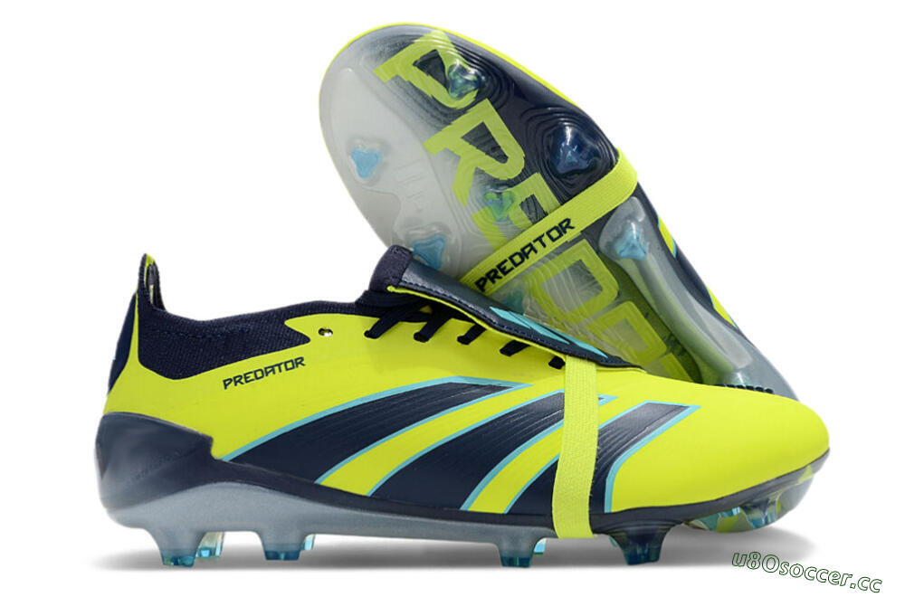 Unisex Adidas Predator Elite Foldover Tongue FG Firm Ground Low-Tops Football Boots - Yellow/Blue/Jade 2