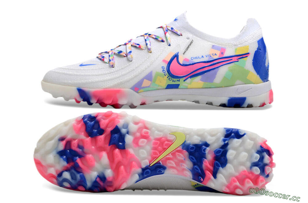 Men's Nike Phantom GX 2 Elite TF Artificial Turf Low-Tops Football Shoes - White/Blue/Pink/Yellow 1