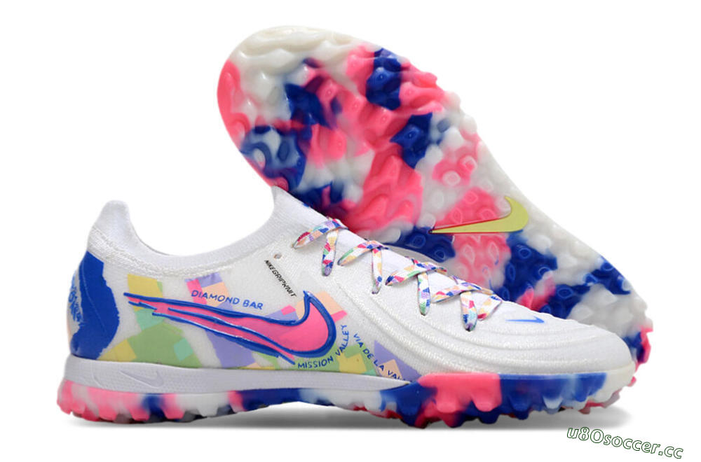 Men's Nike Phantom GX 2 Elite TF Artificial Turf Low-Tops Football Shoes - White/Blue/Pink/Yellow 2