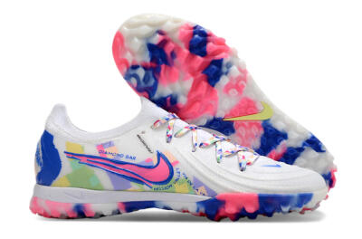 Men's Nike Phantom GX 2 Elite TF Artificial Turf Low-Tops Football Shoes - White/Blue/Pink/Yellow