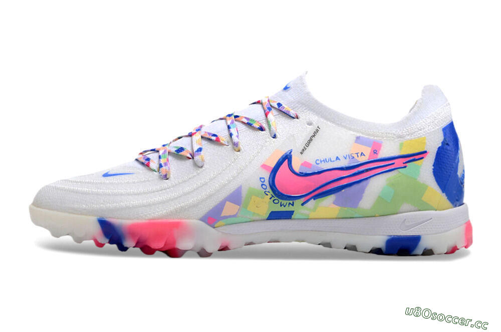 Men's Nike Phantom GX 2 Elite TF Artificial Turf Low-Tops Football Shoes - White/Blue/Pink/Yellow 0