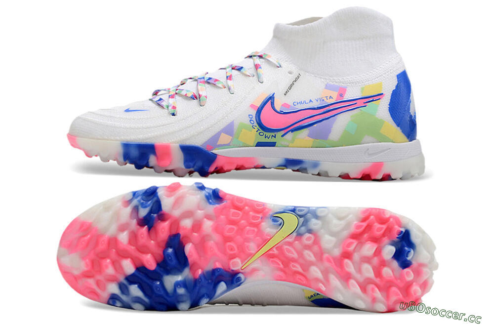 Men's Nike Phantom Luna 2 Elite TF Artificial Turf High-Tops Football Shoes - White/Pink/Blue 1