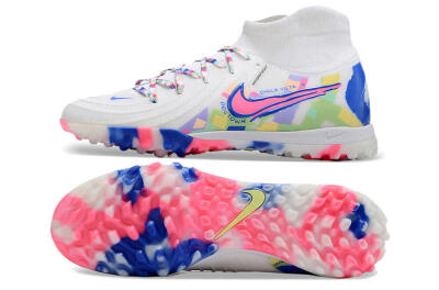Men's Nike Phantom Luna 2 Elite TF Artificial Turf High-Tops Football Shoes - White/Pink/Blue