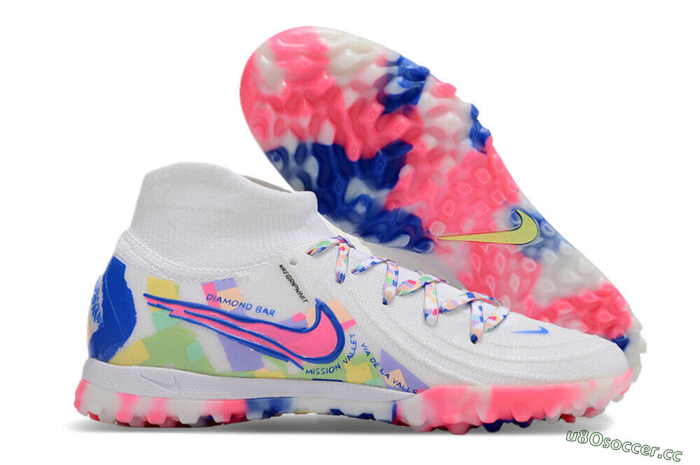 Men's Nike Phantom Luna 2 Elite TF Artificial Turf High-Tops Football Shoes - White/Pink/Blue 2