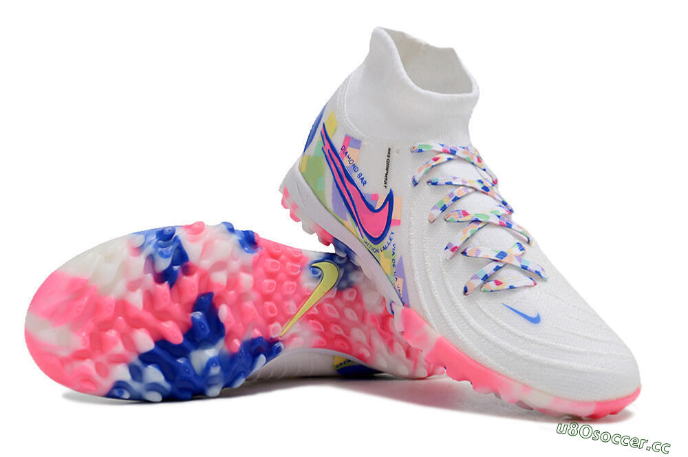 Men's Nike Phantom Luna 2 Elite TF Artificial Turf High-Tops Football Shoes - White/Pink/Blue 3