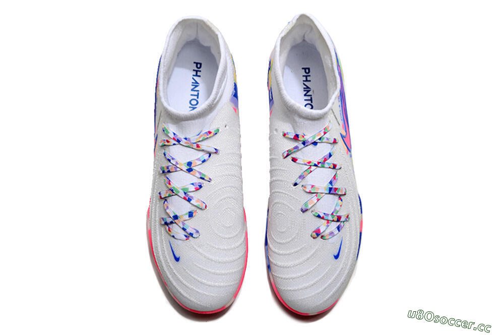 Men's Nike Phantom Luna 2 Elite TF Artificial Turf High-Tops Football Shoes - White/Pink/Blue 4