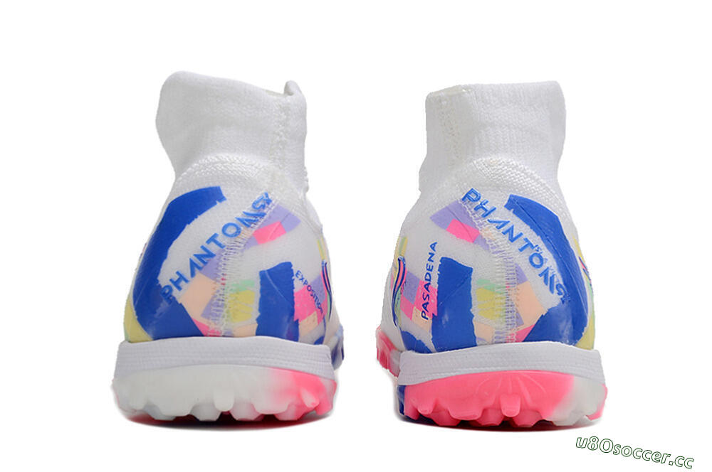 Men's Nike Phantom Luna 2 Elite TF Artificial Turf High-Tops Football Shoes - White/Pink/Blue 5