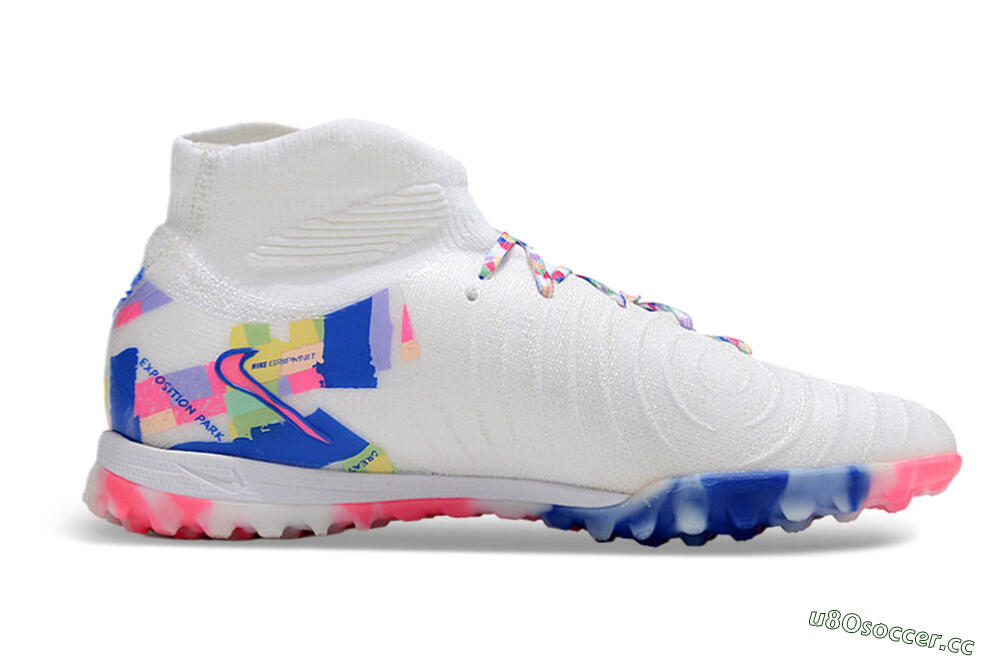 Men's Nike Phantom Luna 2 Elite TF Artificial Turf High-Tops Football Shoes - White/Pink/Blue 7