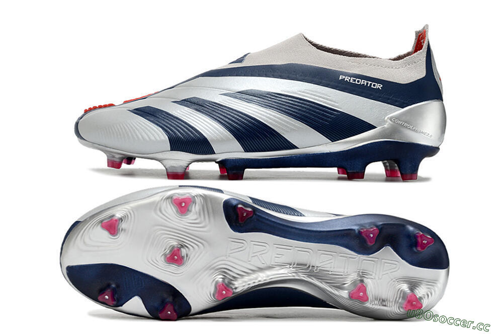 Unisex Adidas Predator Accuracy+ Laceless FG Firm Ground Low-Tops Football Boots - Silver/Blue/Red 1