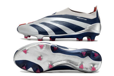 Unisex Adidas Predator Accuracy+ Laceless FG Firm Ground Low-Tops Football Boots - Silver/Blue/Red