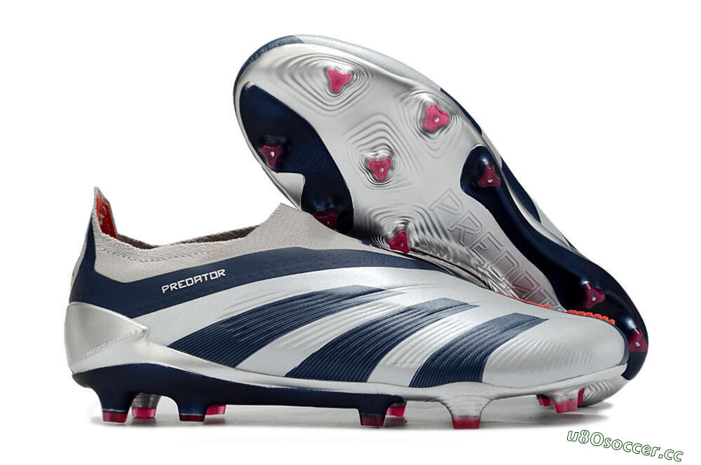 Unisex Adidas Predator Accuracy+ Laceless FG Firm Ground Low-Tops Football Boots - Silver/Blue/Red 2