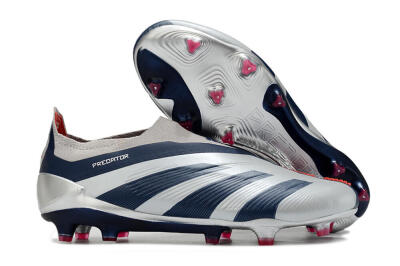 Unisex Adidas Predator Accuracy+ Laceless FG Firm Ground Low-Tops Football Boots - Silver/Blue/Red