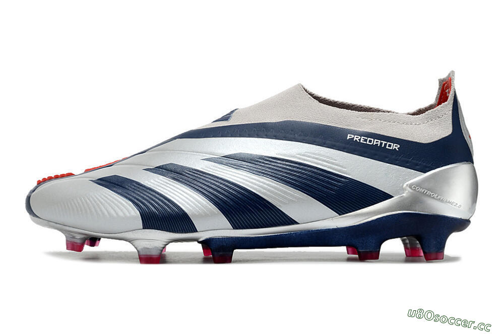 Unisex Adidas Predator Accuracy+ Laceless FG Firm Ground Low-Tops Football Boots - Silver/Blue/Red 0