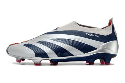Unisex Adidas Predator Accuracy+ Laceless FG Firm Ground Low-Tops Football Boots - Silver/Blue/Red