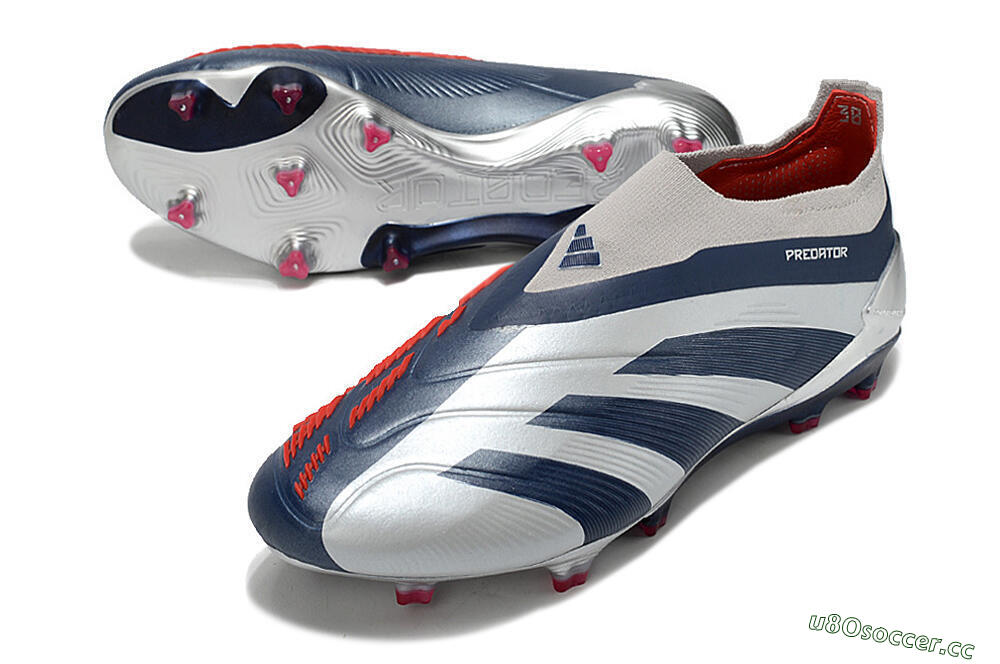 Unisex Adidas Predator Accuracy+ Laceless FG Firm Ground Low-Tops Football Boots - Silver/Blue/Red 3