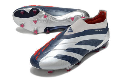 Unisex Adidas Predator Accuracy+ Laceless FG Firm Ground Low-Tops Football Boots - Silver/Blue/Red