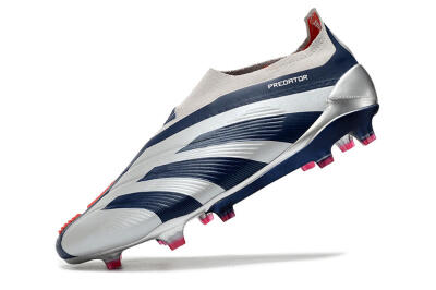 Unisex Adidas Predator Accuracy+ Laceless FG Firm Ground Low-Tops Football Boots - Silver/Blue/Red