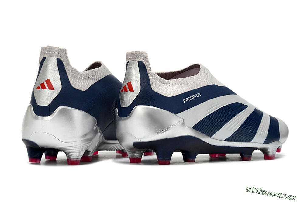 Unisex Adidas Predator Accuracy+ Laceless FG Firm Ground Low-Tops Football Boots - Silver/Blue/Red 6
